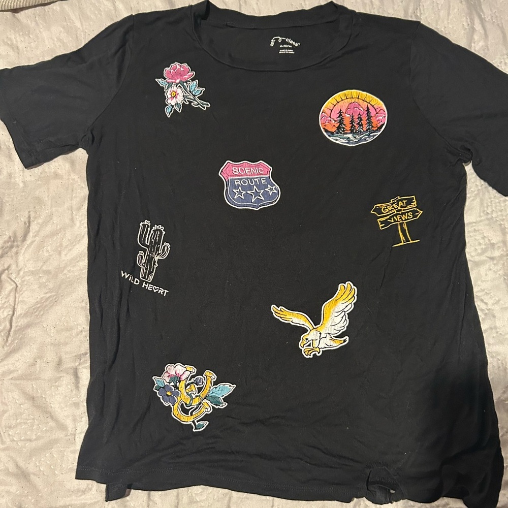 Art Class Black Graphic Tee with Patches